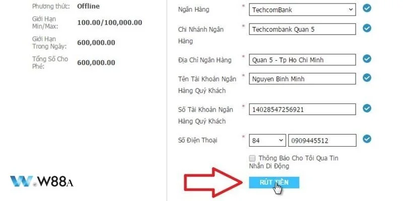 Điều kiện rút tiền W88 là thông tin mà tân binh cần phải ghi nhớ. 