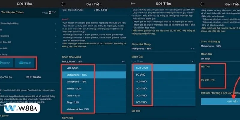 Quy trình rút tiền W88 trên mobile đơn giản chỉ với 4 bước.